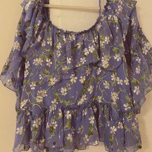 Alice & Olivia Blue Silk Floral Top
